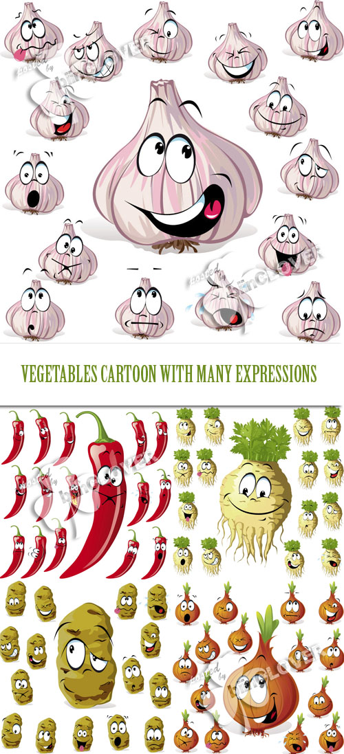 Vegetables cartoon with many expressions 0194