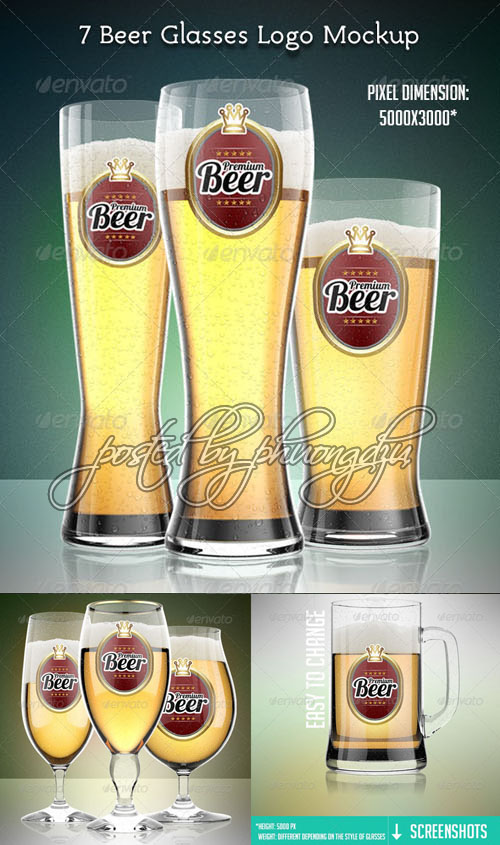 GR - 7 Beer Glasses Logo Mock-Up