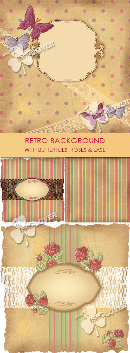 Retro background with butterflies, roses and lace 0259